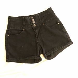 High Waisted Black Denim Shorts
